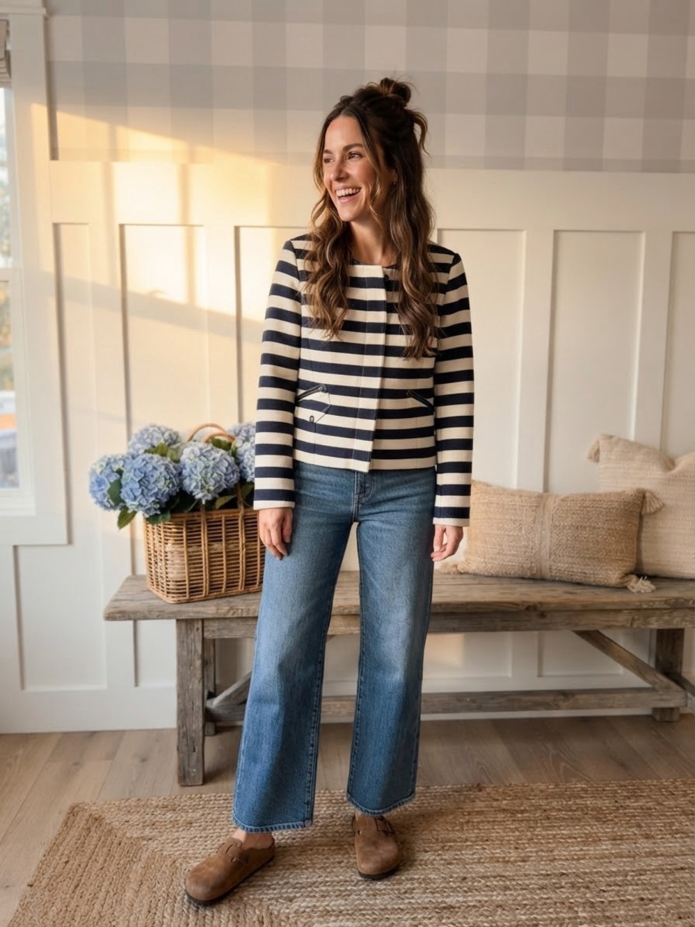 Banana Republic Navy & Cream Striped  Bomber Jacket 6